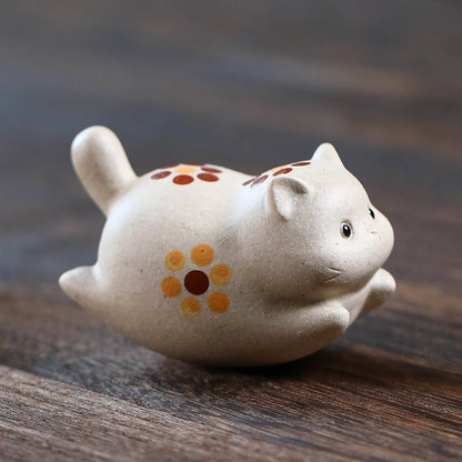 Mascottes de thé chat fleur en argile