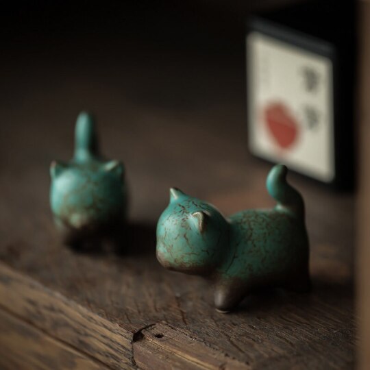 Mascottes de thé chat en céramique