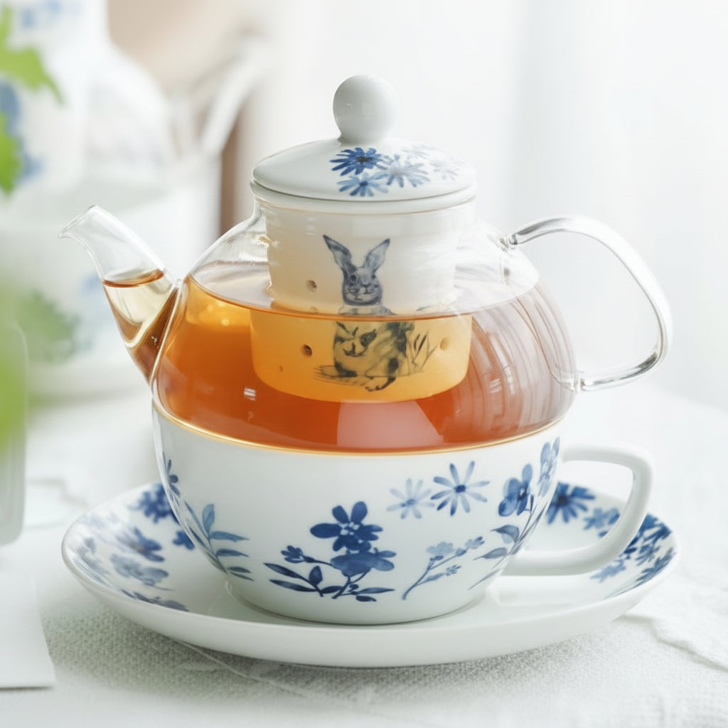 THÉIÈRE SOLITAIRE EN VERRE (BLEU)