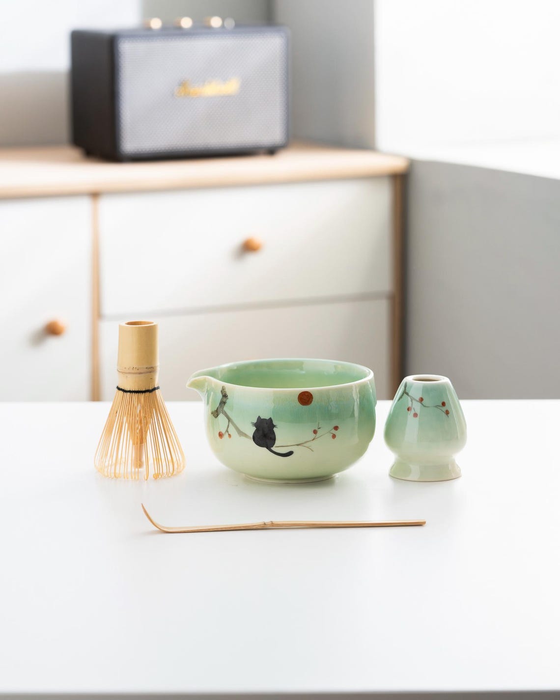 Set de Matcha vert 450ml chat noir
