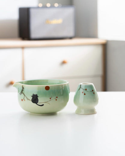 Set de Matcha vert 450ml chat noir