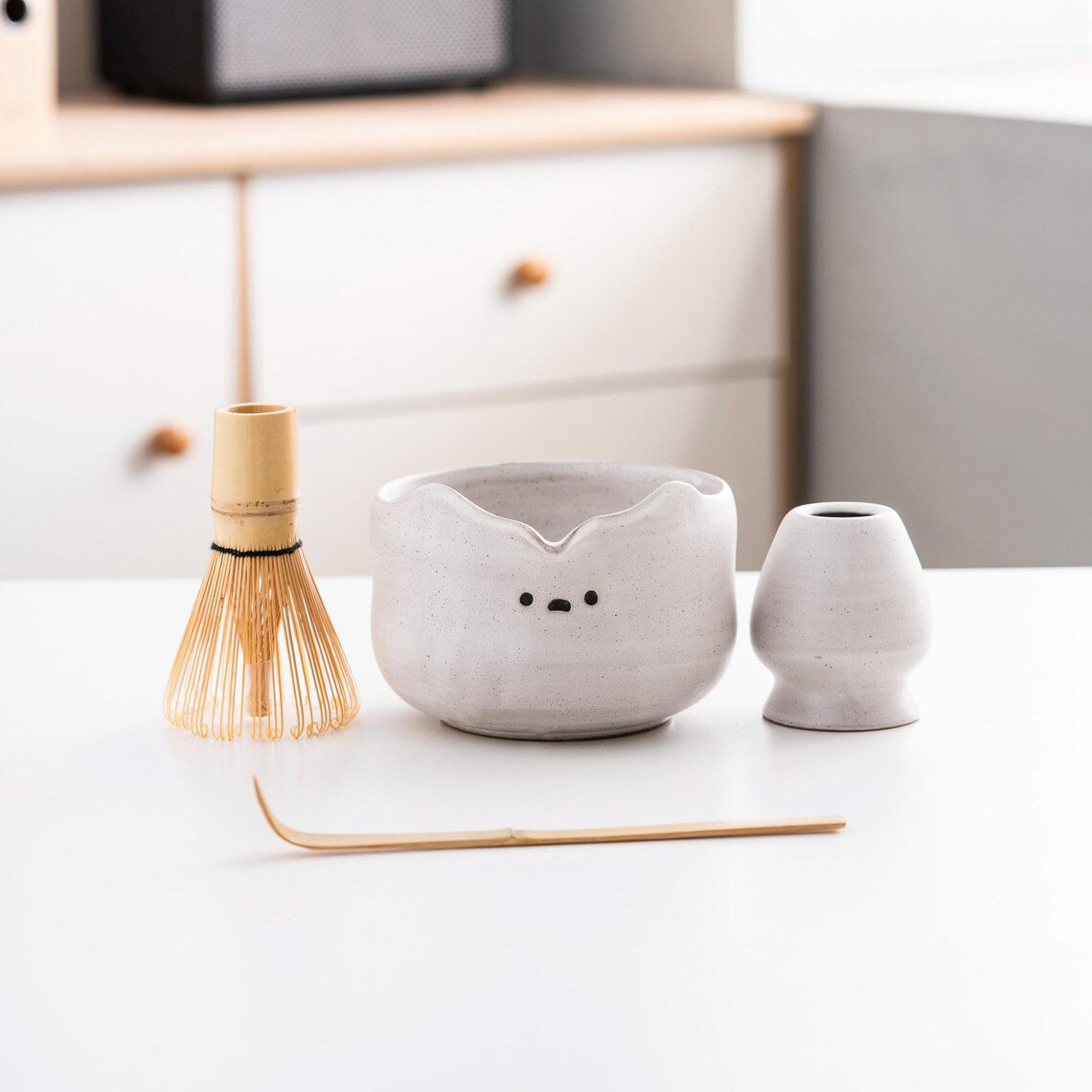 Set Matcha 550ml Ours Blanc Kawaii Céramique Doux