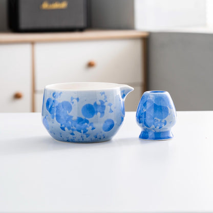 Set de Matcha cristale 550ml Fleur bleue artisanale