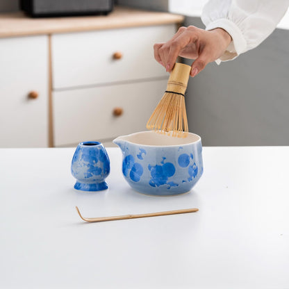 Set de Matcha cristale 550ml Fleur bleue artisanale