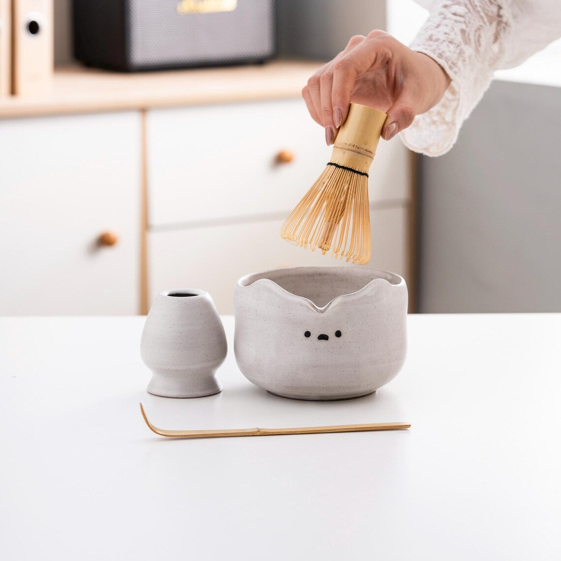 Set Matcha 550ml Ours Blanc Kawaii Céramique Doux