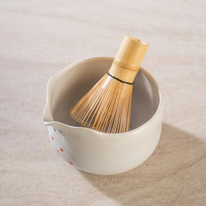 Set Matcha 600ml Bol Spout Céramique Blanc Beige