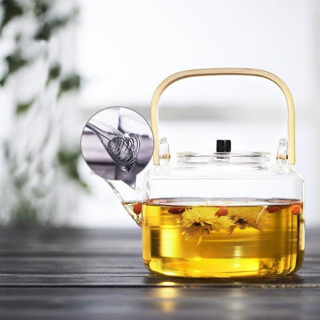 THÉIÈRE EN VERRE AVEC SUPPORT PLAT