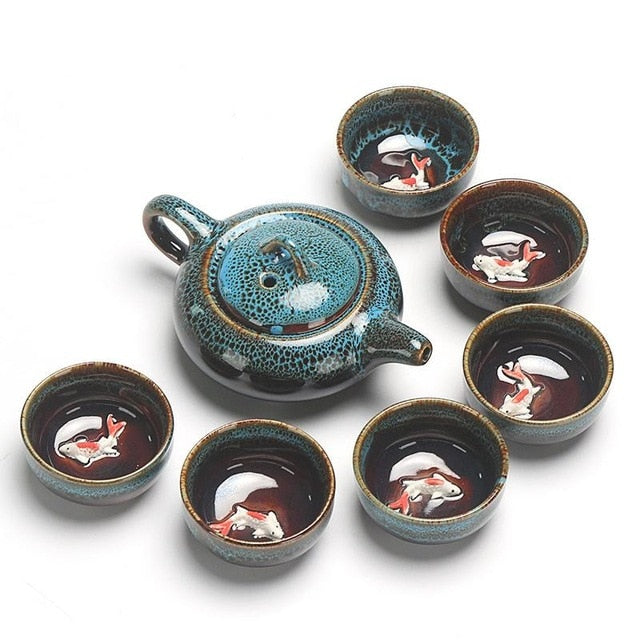service à thé en porcelaine vert de chine bleu