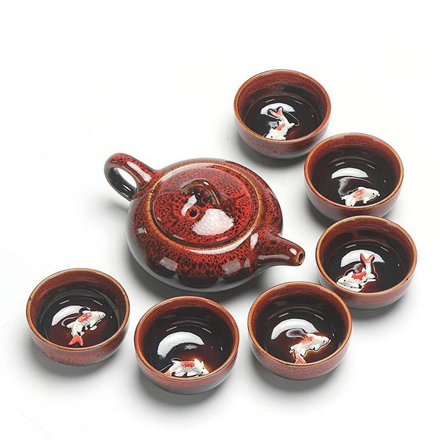 service à thé en porcelaine vert de chine rouge