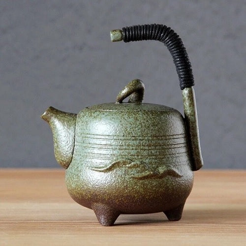 theiere en cermaique chinoise anse verticale verte