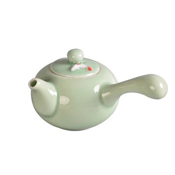 Théière céramique verte avec manche fond blanc