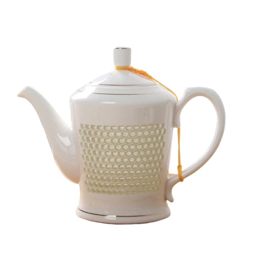 Théière chinoise en porcelaine blanche alvéole décor 1