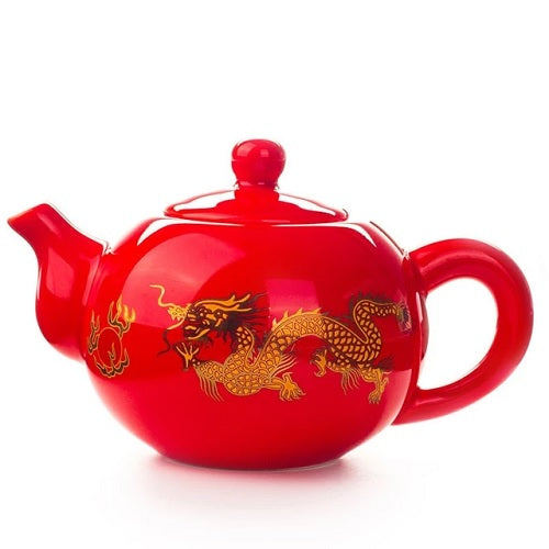 Théière en porcelaine rouge fleurs
