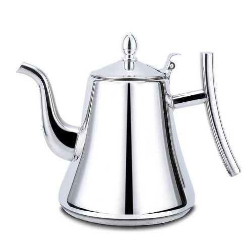 theiere inox anse ouverte avec filtre sur fond blanc