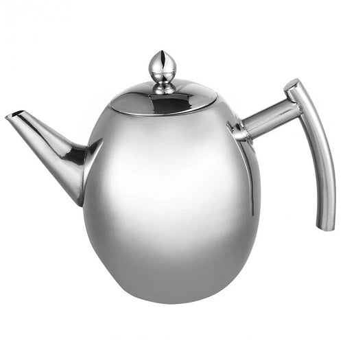 Théière inox brossé sur fond blanc