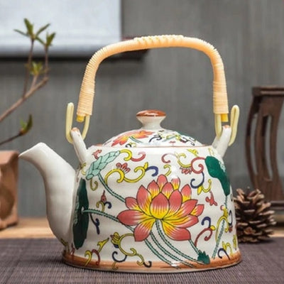 Theiere ceramique chinoise avec motif fleur orange